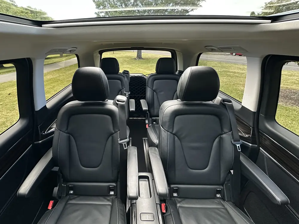 Individual leather captain's chairs inside the Mercedes-Benz V-Class