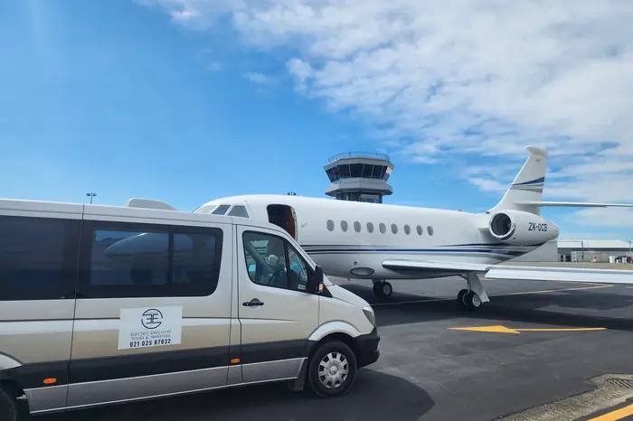 Electric Executive Mercedes-Benz Sprinter meeting a private jet on the apron at Hawke's Bay Airport