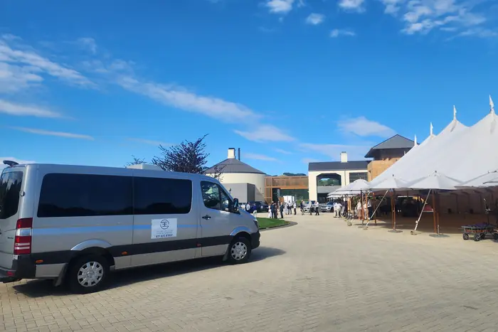 The Mercedes-Benz Sprinter at a Hawke's Bay winery wedding reception, with the marquee beyond