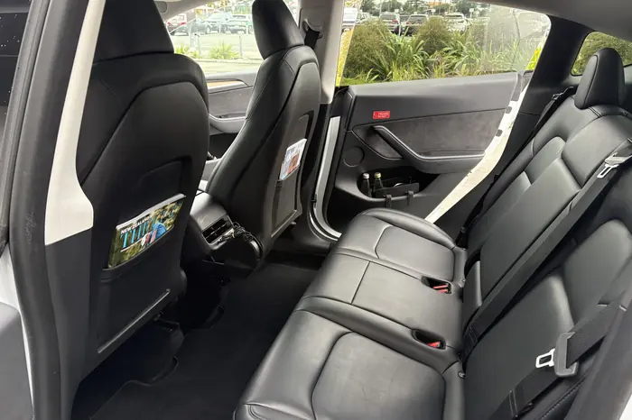 Rear cabin of the fully electric Tesla Model Y executive taxi